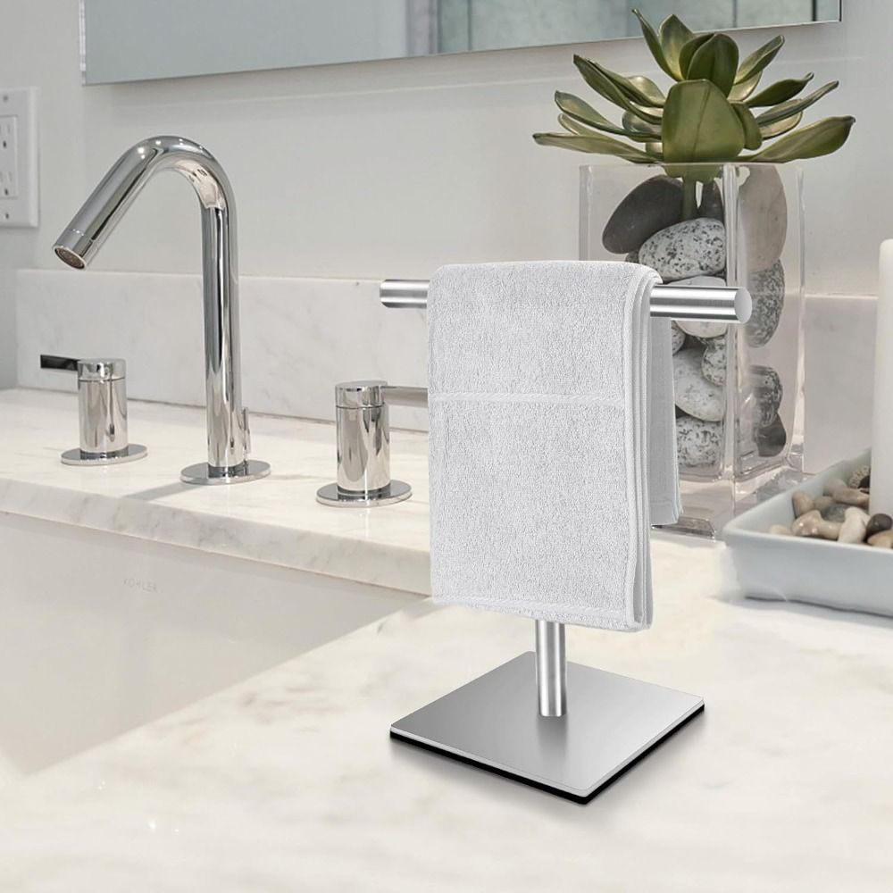 Stainless Steel Bath Towel Stand T-Shape Modern Style Bathroom Towel Hanger Waterproof Creativity Towel Bar Rack Countertop
