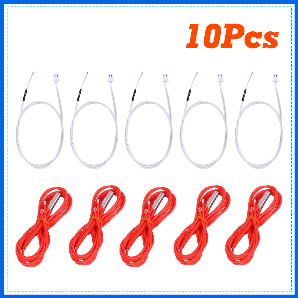 10 unids/pack Hotend 12V/24V 40W calentador rojo cartucho extrusor calentador + 100K NTC 3950K termistor para Ender 3 Pro piezas de impresora 3D
