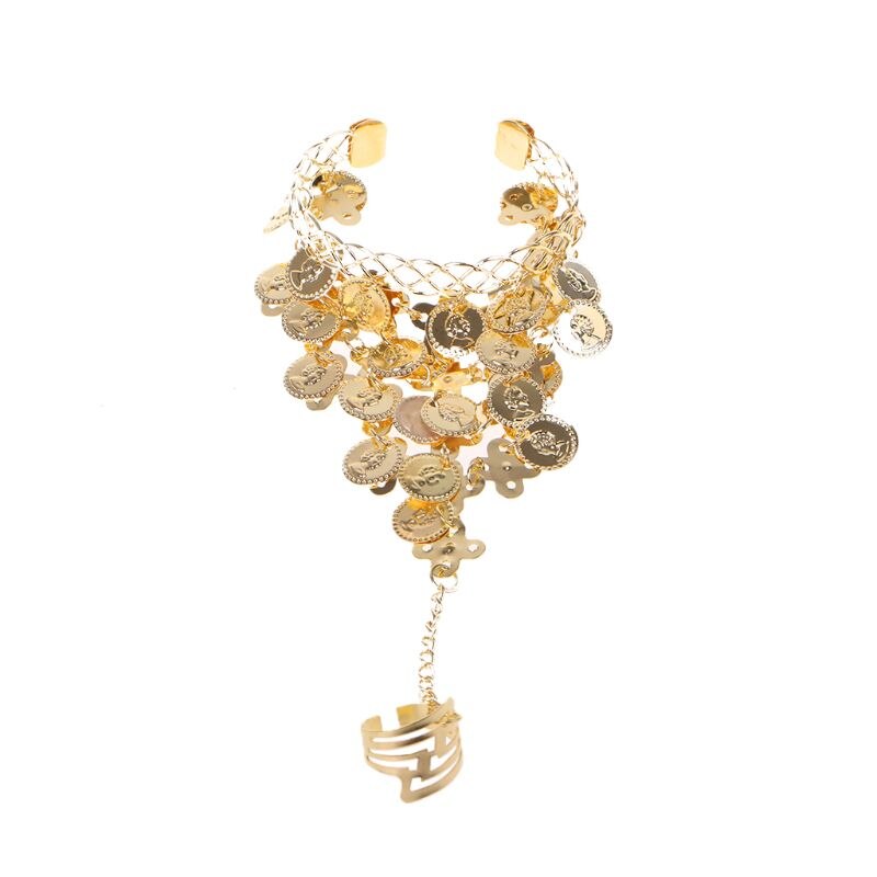 Lady Belly Dance Gold/Silver Coin Link Metalen Ring Om Pols Ketting