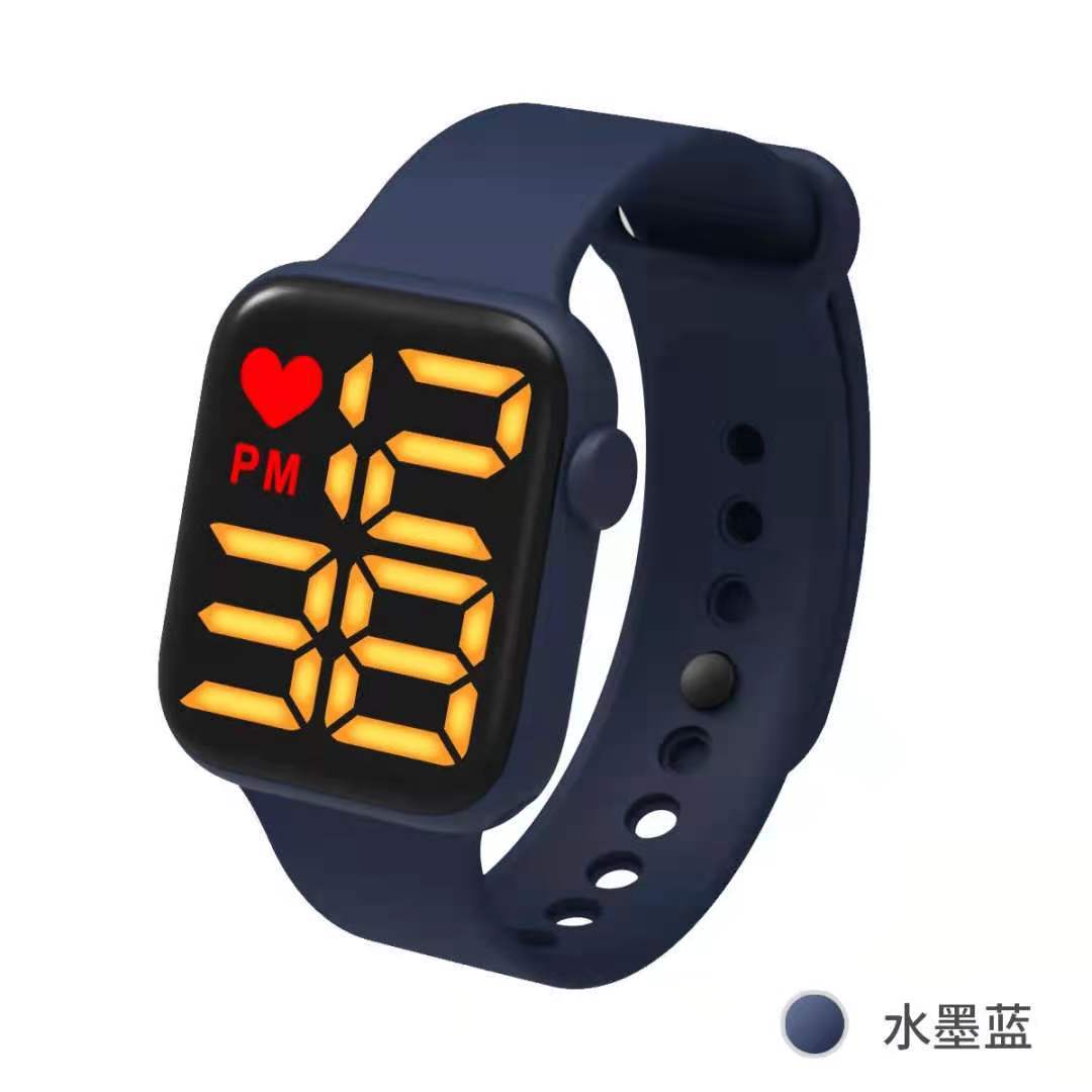 The square big apple touch screen LED electronic watches sports students LED watch: Blue