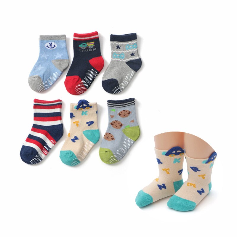 Chaussettes antidérapantes pour enfants, 12 paires/lot couleurs mélangées, pour garçons