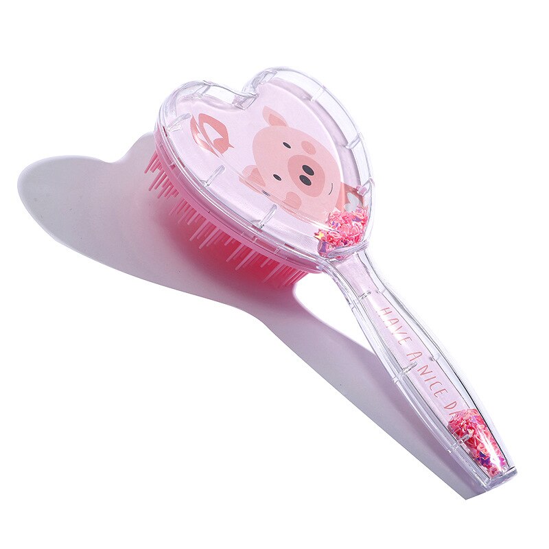 Cute Heart Hairdressing Comb for Kids Anti-knot Massage Hair Comb for Children Girls Cartoon Unicorn Flowing Stars Hair Comb: pig