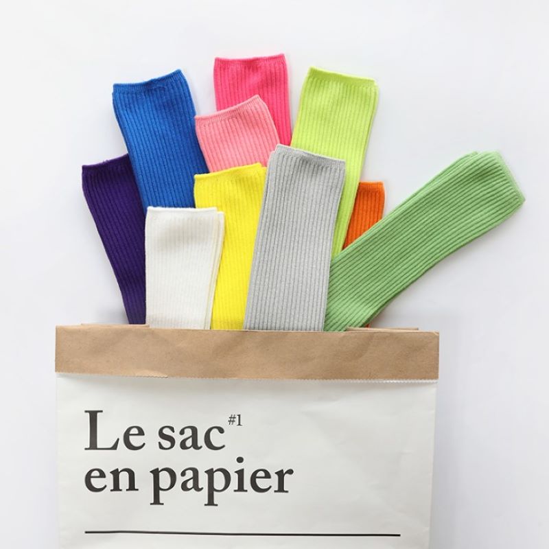 Chaussettes de couleur bonbon pour filles et garçons, longues et hautes, de couleur unie, pour enfants et adultes