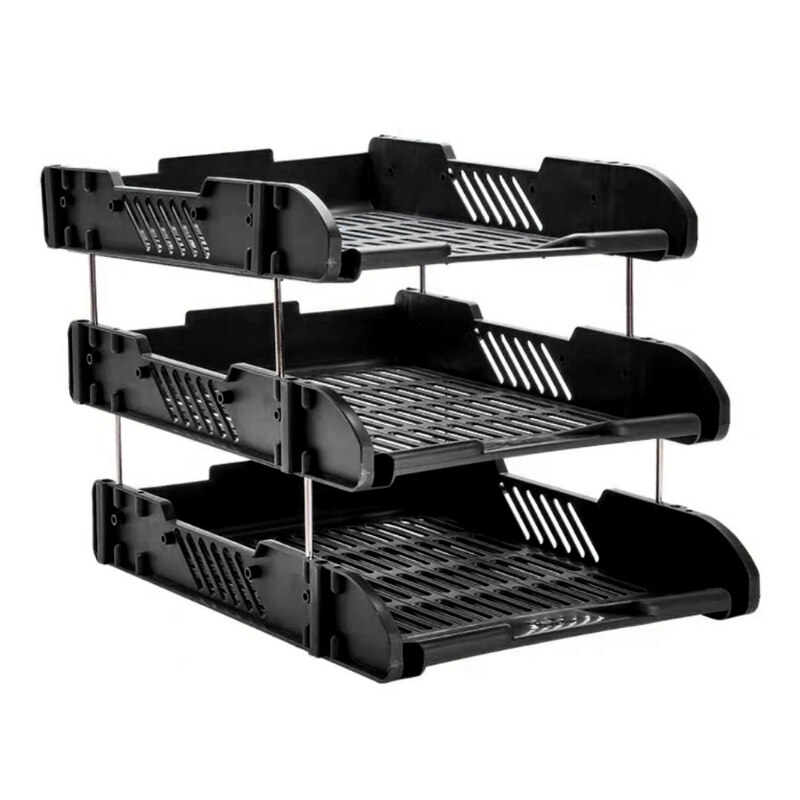3 Layers Thicken Plastic File Desktop Storage Basket Shelf Rack Box Home Office Document Holder Organizer: Black