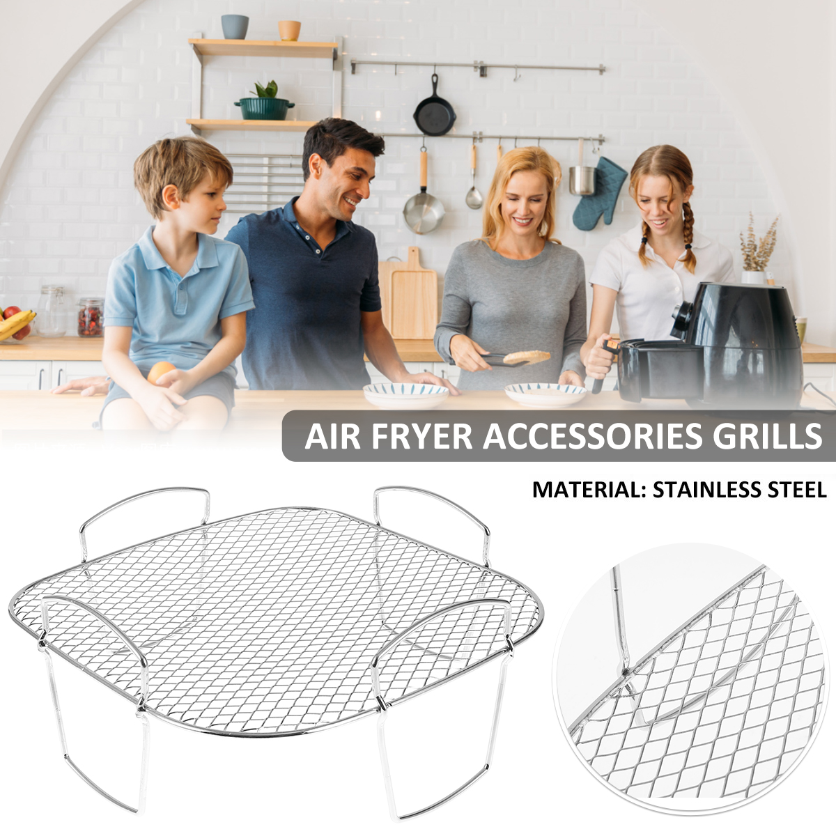 Estante para freidora de aire, rejilla para asar, estante de cocina apilable multicapa de acero inoxidable, estante para barbacoa, bandeja de cesta, accesorios para freidora de aire