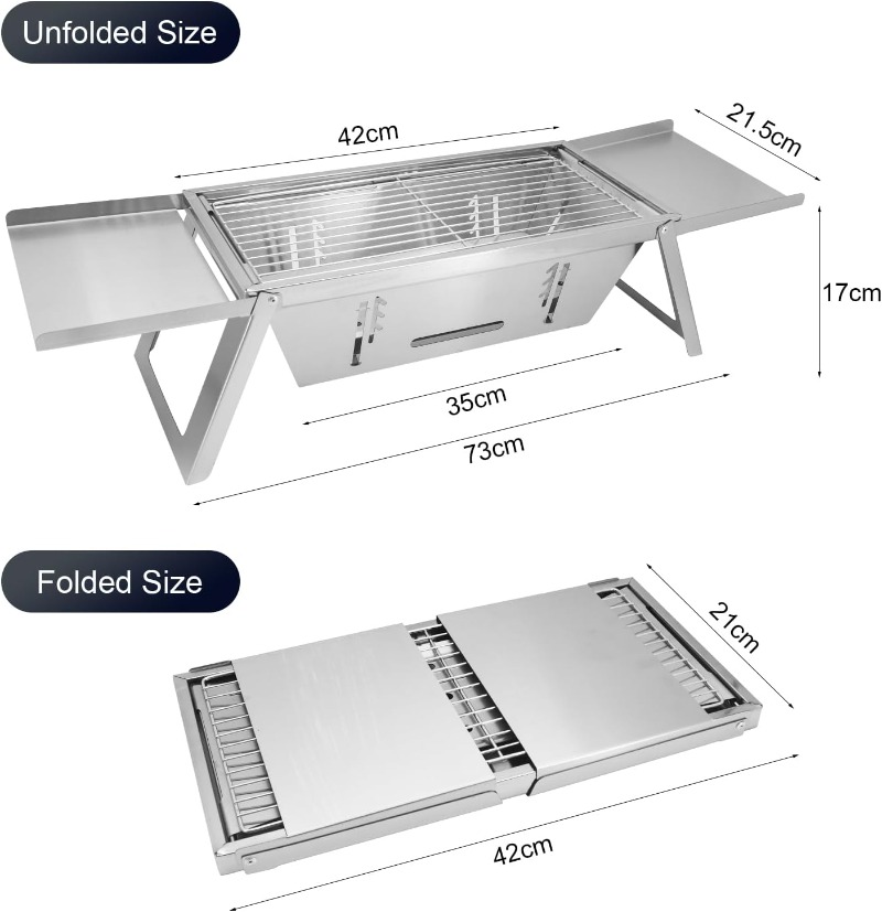 Grelhador a carvão portátil para churrasco, Churrasqueira pequena, leve, aço inoxidável, tampo da mesa, saco de transporte, ao ar livre, churrasco