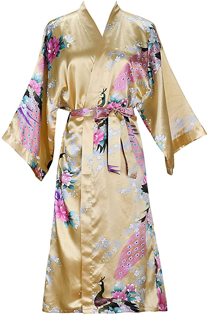 Zijde Satijn Bruiloft Bruid Bruidsmeisje Gewaad Bloemen Badjas Korte Kimono Robe Nacht Gewaad Badjas Mode Kamerjas Voor Vrouwen: XL / Blauw