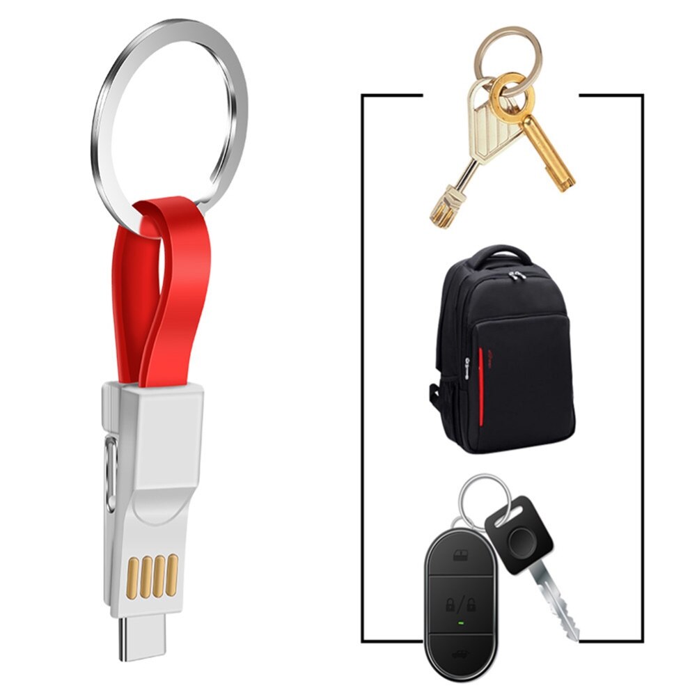 Portátil 3 em 1 micro usb tipo-c cabo de carregamento rápido keyring mini chaveiro adaptador de carregamento para andriod iphone