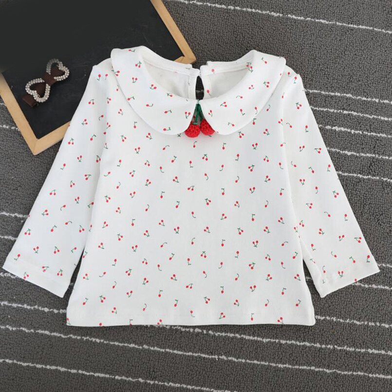 Mooie Gezellige Volledige Cherry Afdrukken Baby Meisjes Shirt Lente Herfst Lange Mouw Baby Baby Blouse Katoen Pasgeboren Baby Bodem Shirt