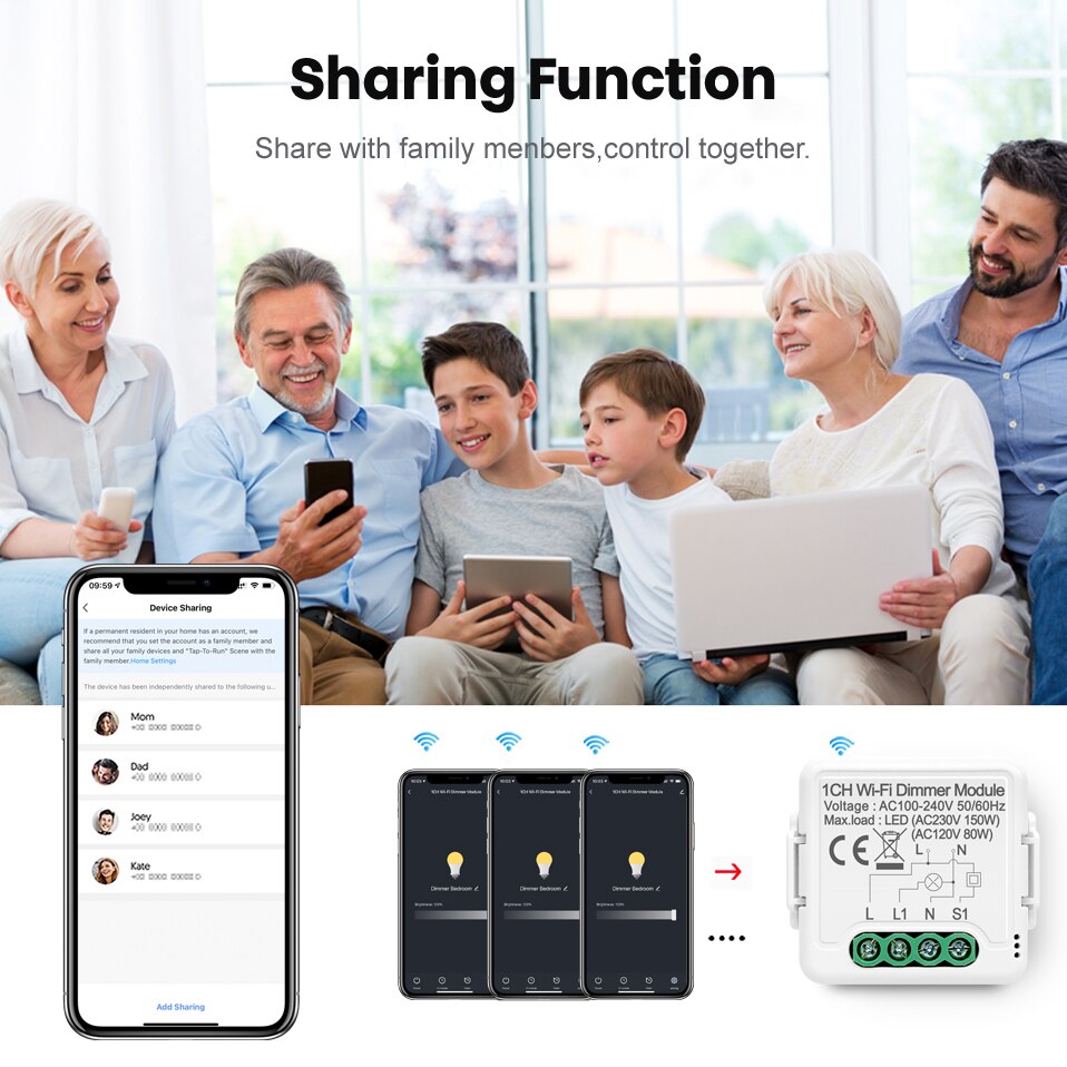 AVATTO 1/2 gang Tuya Led WiFi Dimmer Light Switch Module with 2 Way Control, Smart Bulb Dimmer Switch Work for Alexa Google Home