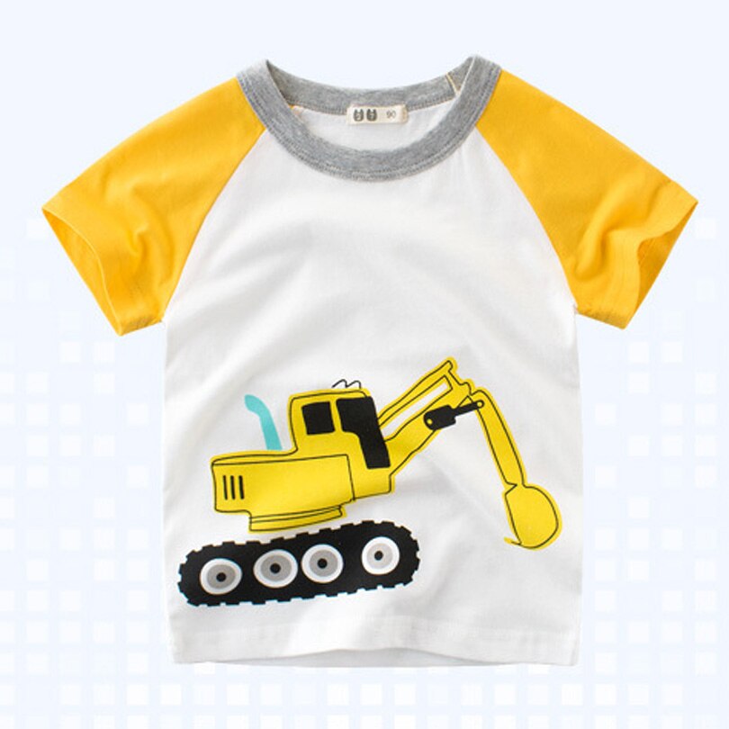 Baby Kleding Zomer Top Baby Boy T-shirt Graafmachine Borduurwerk Grijs Korte Mouw Jongens T-shirt Puur Katoen Kinderkleding 0-10Y: WHITE / 6T