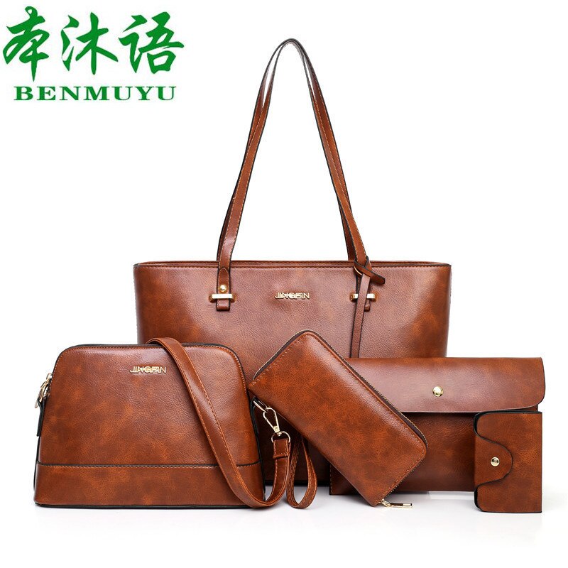 Gaohe style women's bag Retro Leather bag five piece set European and American Portable shoulder bag one piece