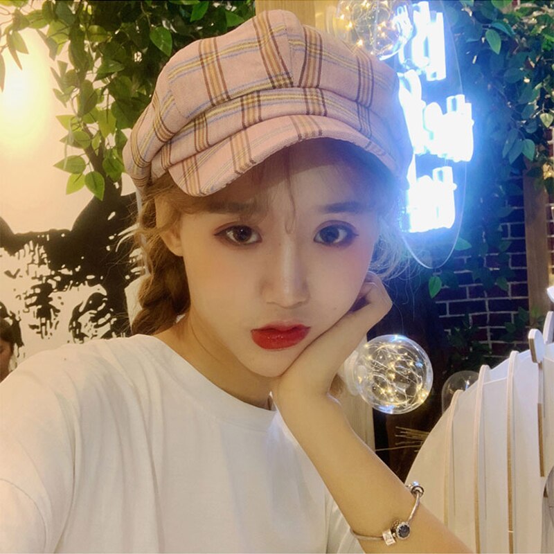 Foux newsboy kepsar kvinnor fyra säsonger sommar pläd randig bagarpojke hatt åttakantig justerbar målare bomull koreansk stil