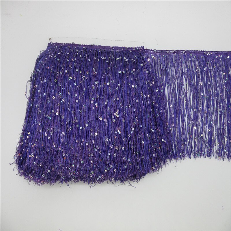 YY-tesco 1 Yard 20CM Long Polyester Sequins Tassel Fringe Lace Trim Ribbon Sew Latin Dress Stage Garment Curtain Accessories: Purple