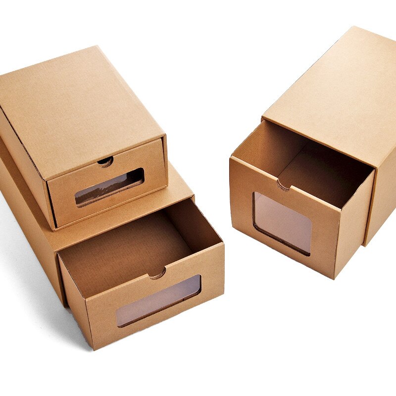 1pc Thickened Kraft Cardboard Box Drawer Shoebox Space Saving Storage Organizer Container Box Sports Shoes High Heels Holder