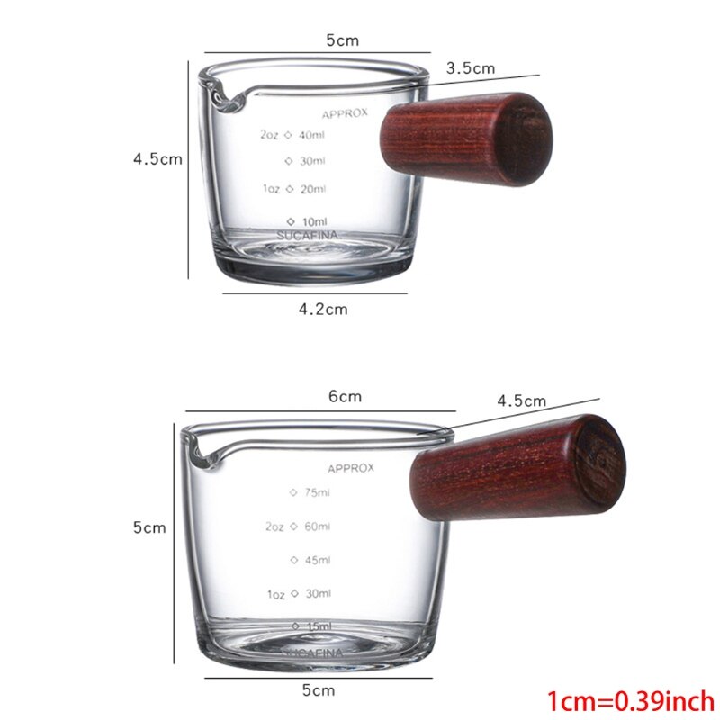 1 Piece Single Spout Measuring Triple Pitcher Milk Cups with Wood Handle 50/70ML Espresso Shot Glasses Parts &amp