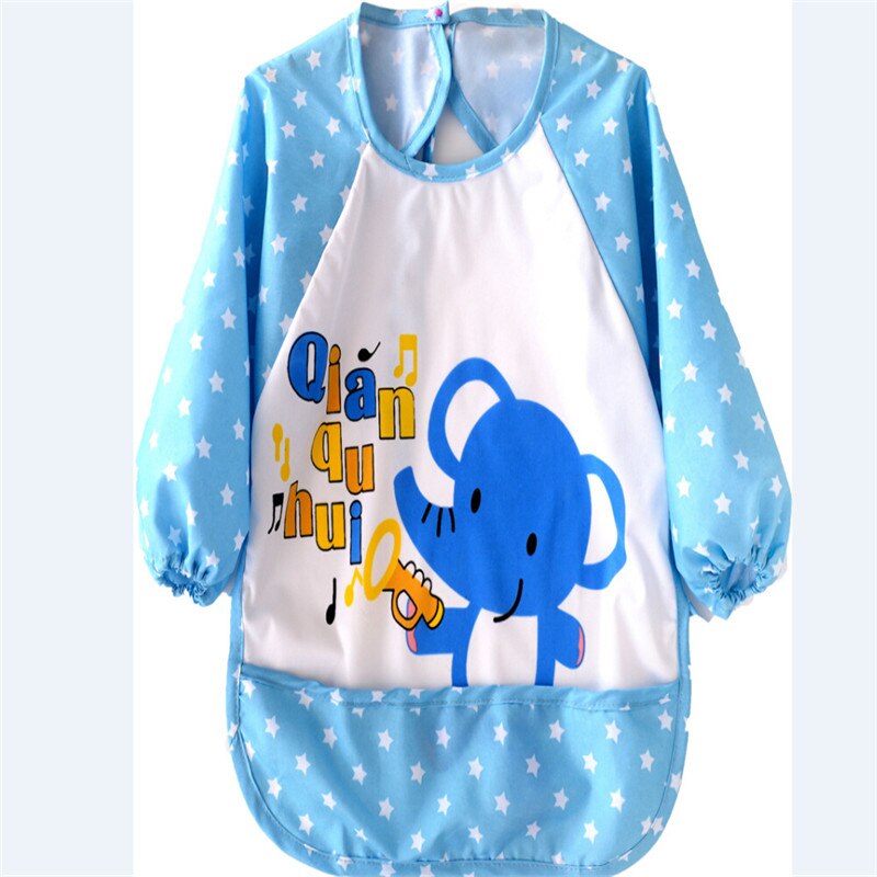 0-3Y Toddler Silicone Bibs Feeding Baby Crumb Catcher Wipeable Waterproof Pocket Long Sleeve Bib Cartoon Paint Play Apron