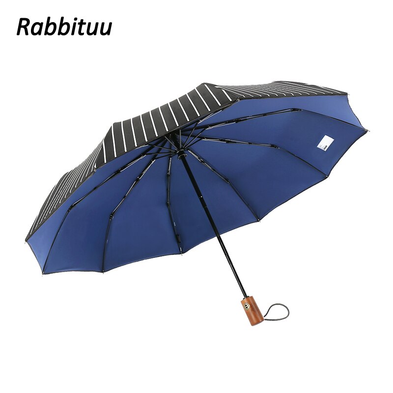 Stor automatisk mænd paraply træ folde vindtæt uv beskyttelse enkel regn parasol paraply paraply business paraply  mm60ys