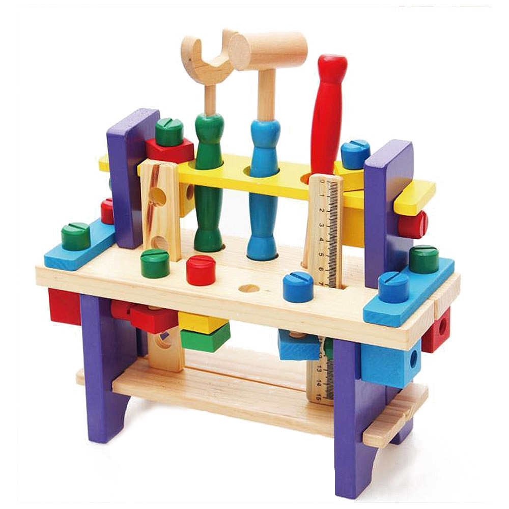 Primi Bambini impostato di Strumenti Martellante panca Giocattolo Di Legno multi-funzione di Vite dado Assemblato Costruzione di puzzle mani-in poi Del Veicolo workben