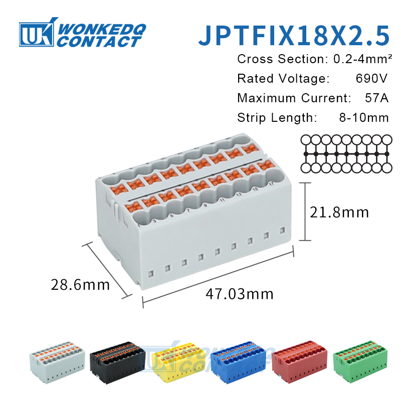 Distribution block ptfix 2,5 mm2 2/4/6/7/12/13/18/19 connection push-in electric power terminal block connector mount on din rail: L / Purple