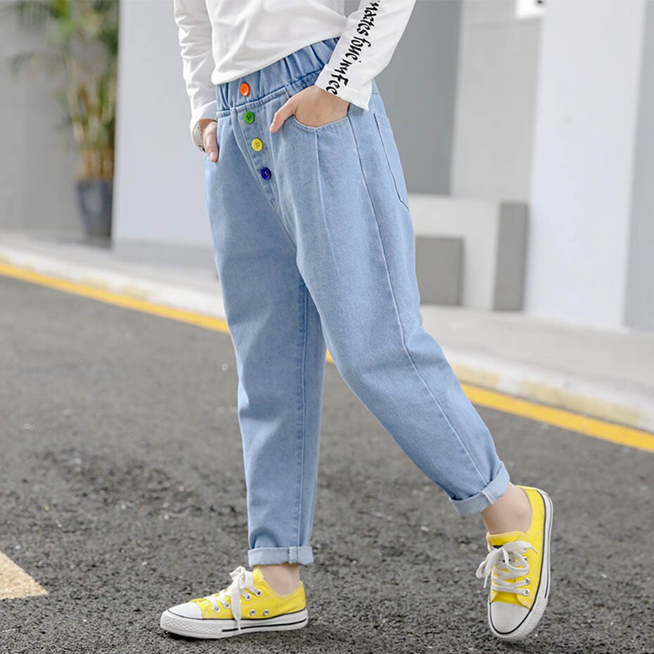 Grandes filles jean coloré bouton jean enfants fille adolescent jean enfant Style décontracté enfants jean vêtements 6 8 10 12 14