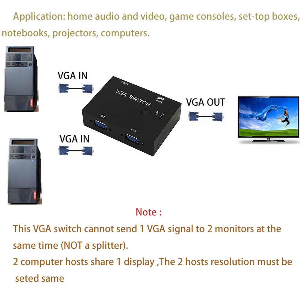 Switcher Printer Monitor Keyboard Sharing 2 In 1 Out Switcher Converter 2 Port VGA Switch Box for Notebook Projector PC