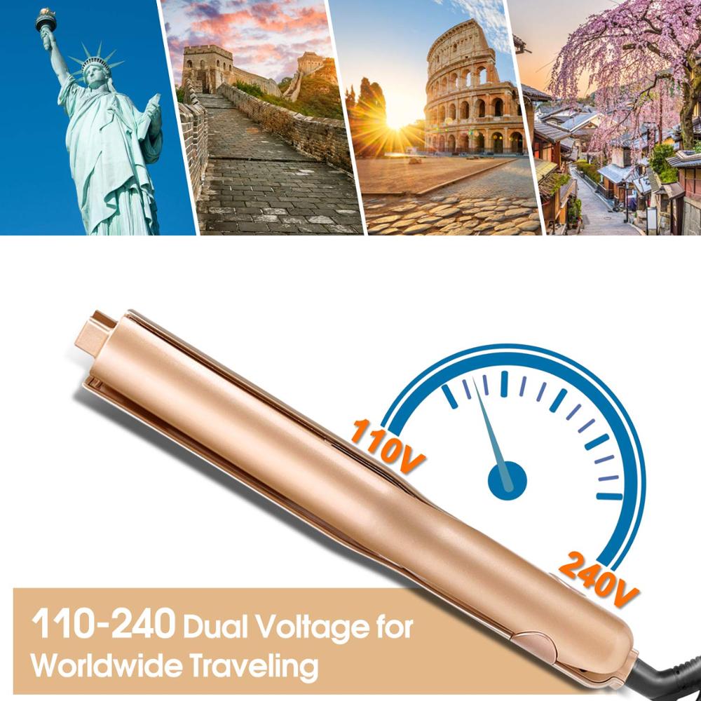 2 in 1 Pro Gold Titanium Flat Iron Twist Hair Curling & Straightener Irons Styling 1 Inch Straightening&Curls Roller Magic Iron