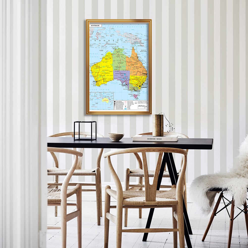 60*90cm The Australia Political Map Detailed Traffic Route In French Wall Art Poster Canvas Painting Home Decor School Supplies