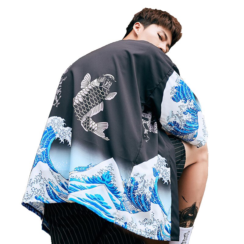 Kimono menn japansk kimono tradisjonell mannlig kimono cardigan herre harajuku streetwear samurai kostyme yukata mannlig haori obi  kk001
