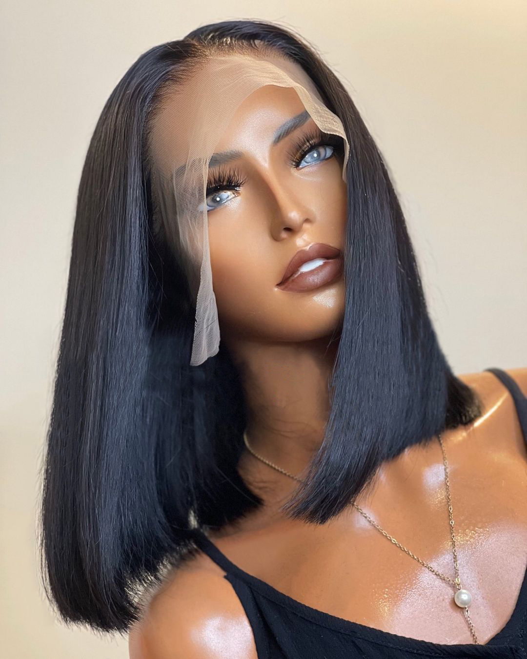 Silky Straight Side Part Natural Jet Black Lace Front Synthetic Wig For Black Women With Baby