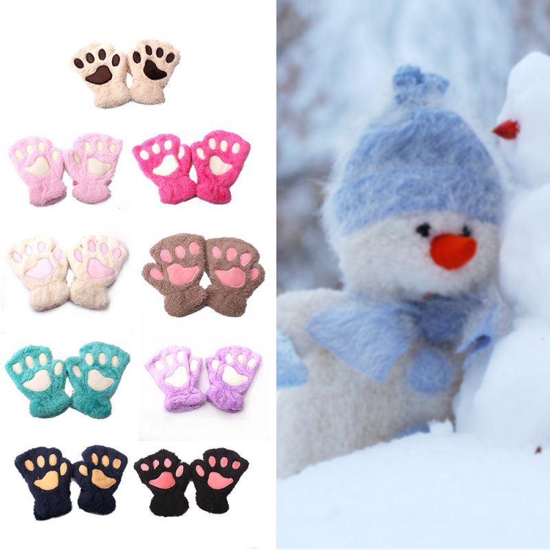 Baby Katze Klaue Handschuhe Winter Stricken Flauschigen Jungen Mädchen Halbe Finger Handschuhe Samt Dicke Kinder kinder Halten Finger Warme 1-7 Y Neue