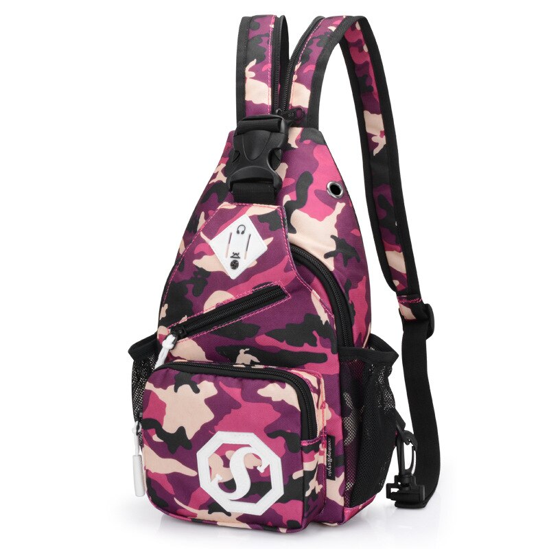 Schoudertas Dual Purpose Crossbody Tas Usb Borst Zak Meisje Oxford Doek Tas Mode Trend Crossbody Bag Portemonnees Crossbody Tas: Fuchsia camouflage