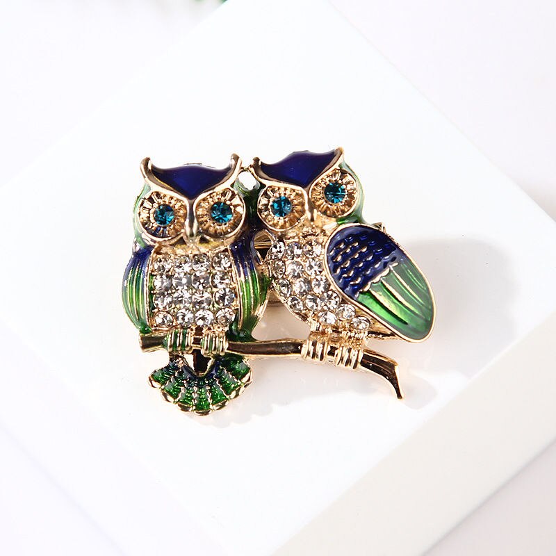 Uil Badge Broche Met Diamanten Dubbele Uil High-End Kleding Accessoires Broche Home Decoratie