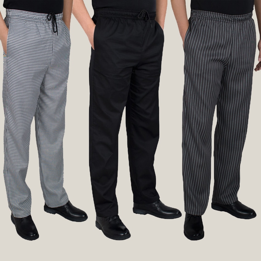 Neue kochdienst koch einheitliche chef de partie executive chef hose schwarz weiß gestreiften elastischen Rote Paprika Migo restaurant uniform