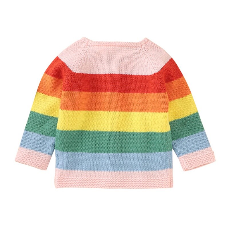 Bebê crianças camisola outono inverno da criança menina cardigan de malha bebê listrado arco-íris casaco crianças moda meninas sweater3