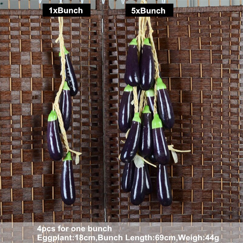 Cuerda de frutas artificiales, cuerdas de vegetales falsos para colgar, espuma de plástico para casa, cocina, decoración de granja, adorno colgante en la pared 1 cuerda: Eggplant