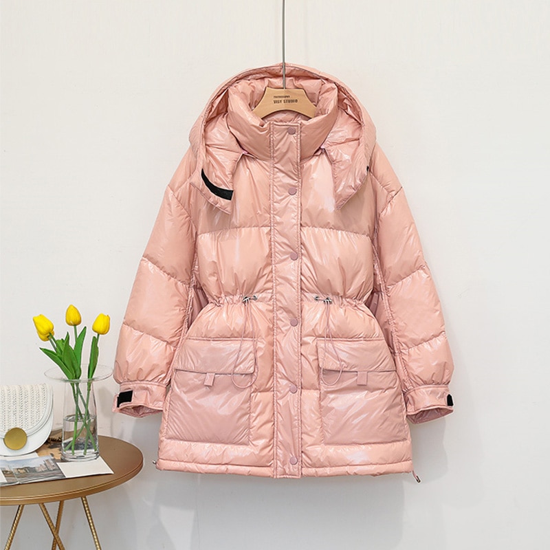 neue Frauen Weiße Ente Unten Jacke Winter Helle Farbe Warme Mantel verlieren Mittel Lange Unten Parka Weibliche Wasserdichte Outwear