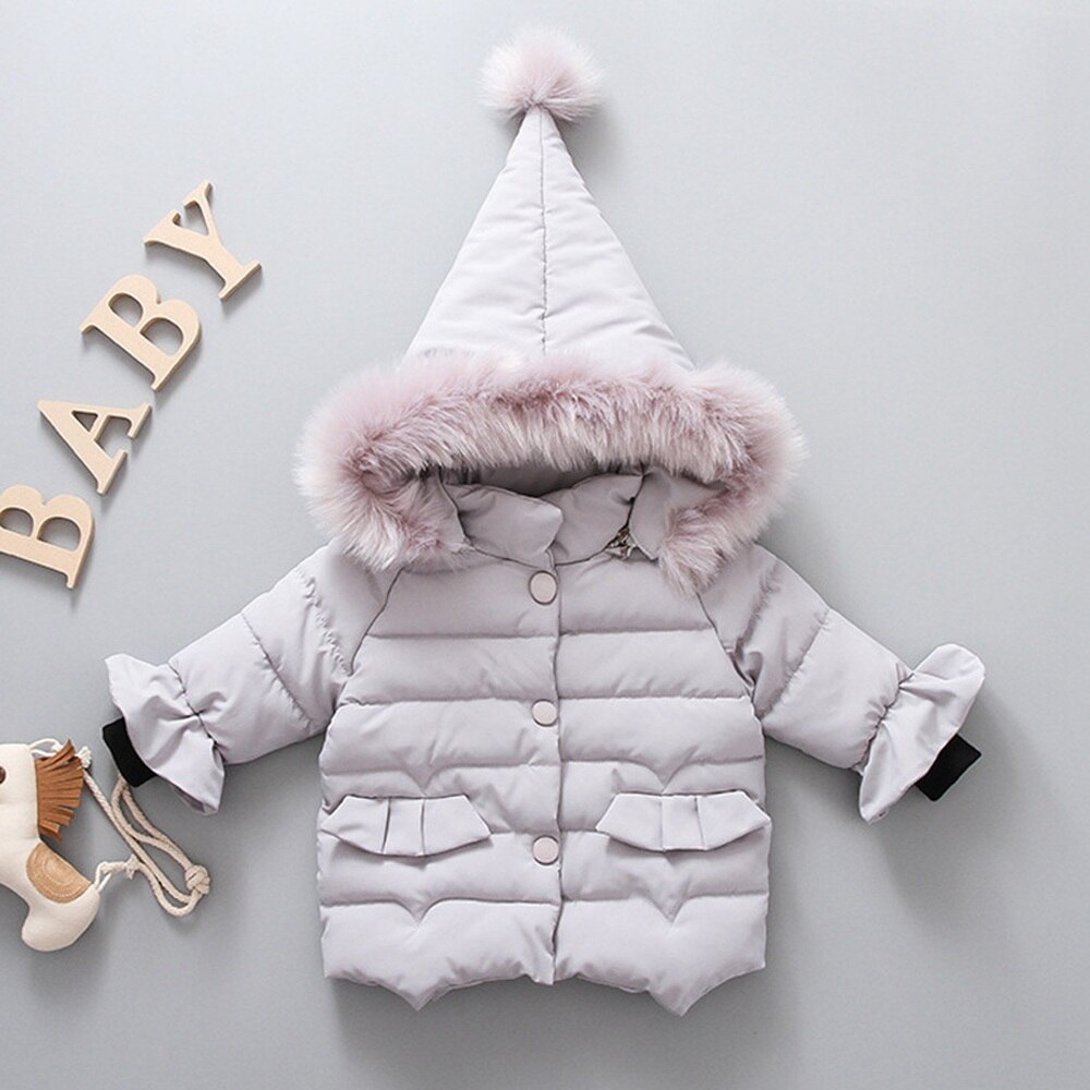 Varm vinter baby jenter prinsesse jakke varm tykk pels hette parkas låve spedbarn antrekk uttrekk casaco kåpe  s11173: Grå / 18m