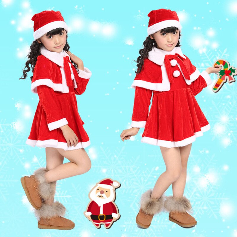 Bazzery Christmas Costumes for Children School Students Stage Performance Santa Claus Clothes Velvet Party Cap Coat Pants Props