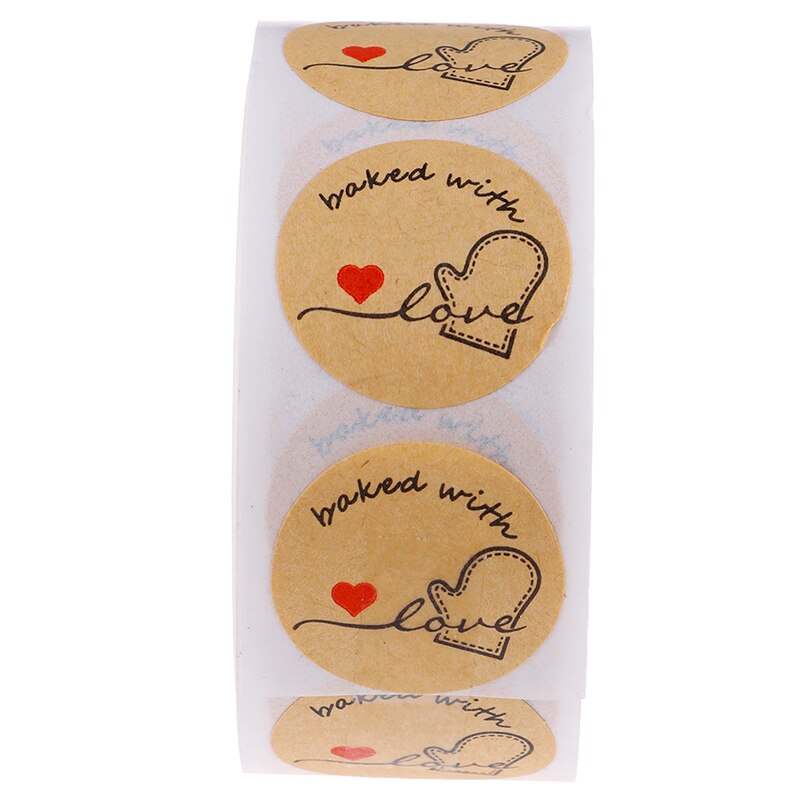 500 Labels Per Roll Cute Stickers For Seal Labels Handmade Sticker Round Natural Kraft Baked With Love Stickers