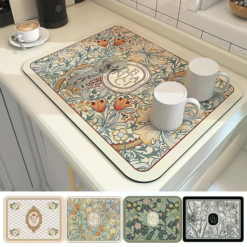 Bedruckte Abtropfmatte, Super saugfähig, Kaffee-Abtropfunterlage, Geschirr-Abtropfunterlage, schnell trocknender Teppich, Küchengeschirr, Tischset