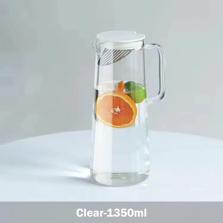 1.8l- glass mugge med lokk, lett å rengjøre, varmebestandig glassvannkanne, kjøleskapskaraffel med håndtak for/kalde drikker: Svart