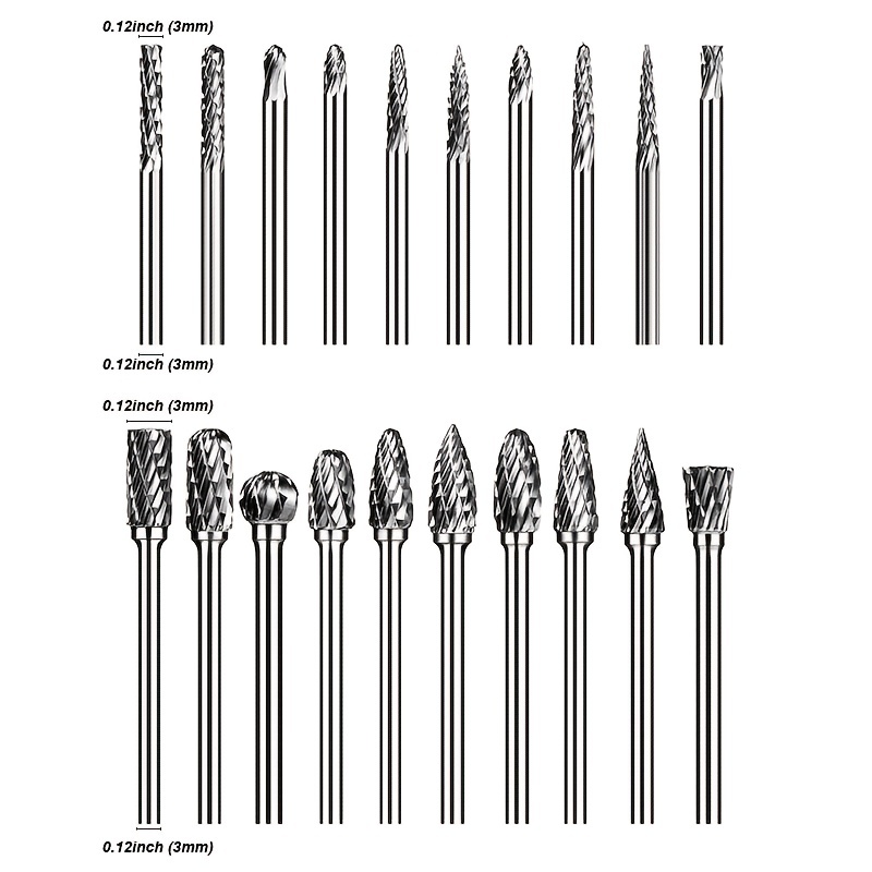Karbid sett med freseverktøy, rettsliper, roterende verktøy, rasp for dremel, treskjæring, metallsliping, gravering, skjæring, trimming, porting