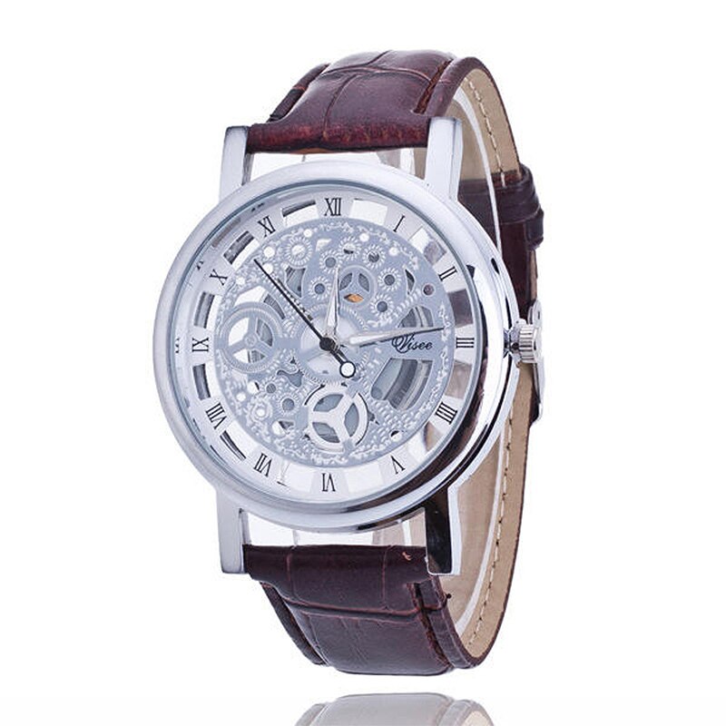 TIke Toker, Business Skeleton Horloge Mannen Gravure Holle Reloj Hombre Jurk Quartz Horloge Lederen Band Vrouwen Klok Relojes