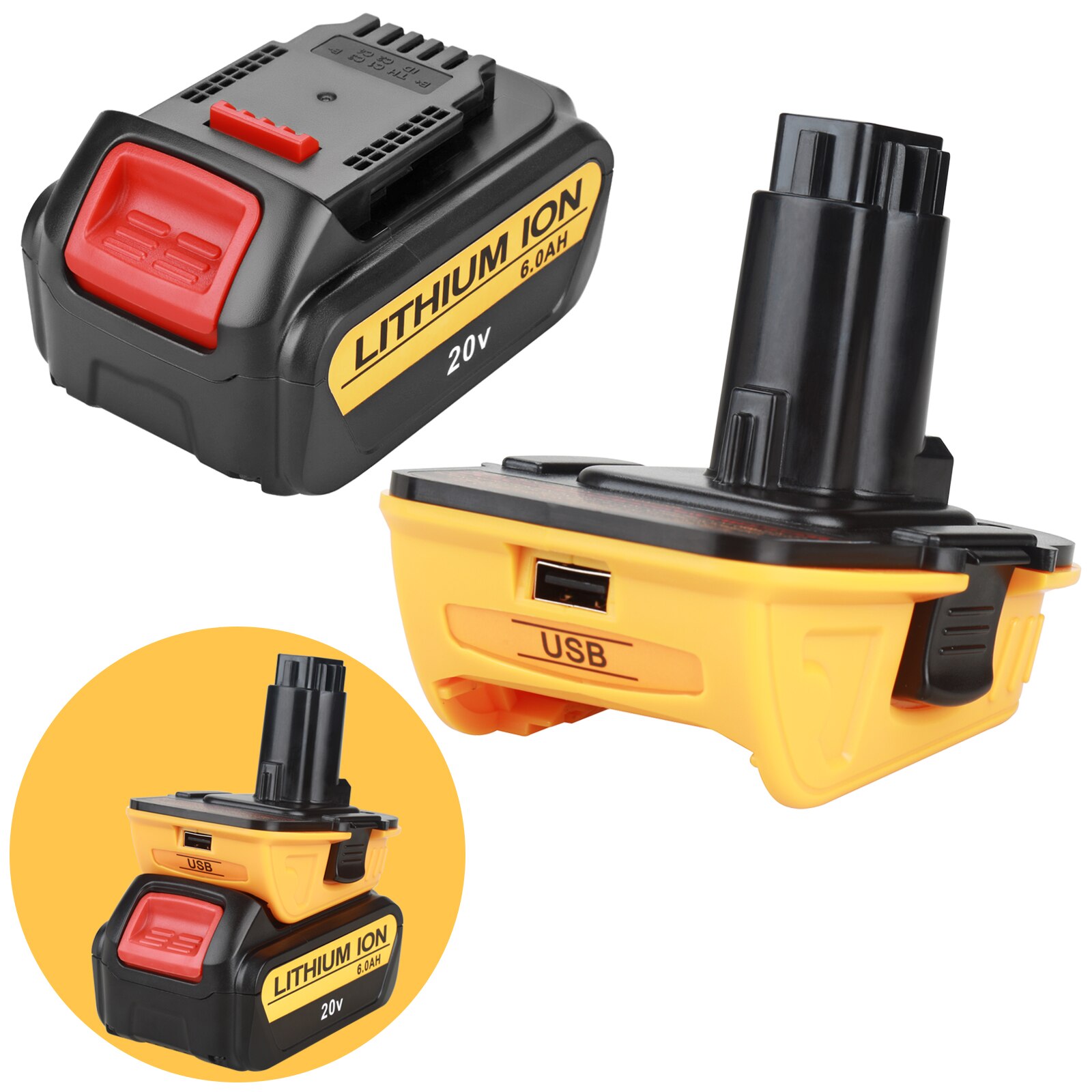 Dcb 200 20v 6ah udskifteligt li-ion batteri kompatibelt med dewalt 18 volt max xr elværktøj lithium batterier: 1 batteri med adapter