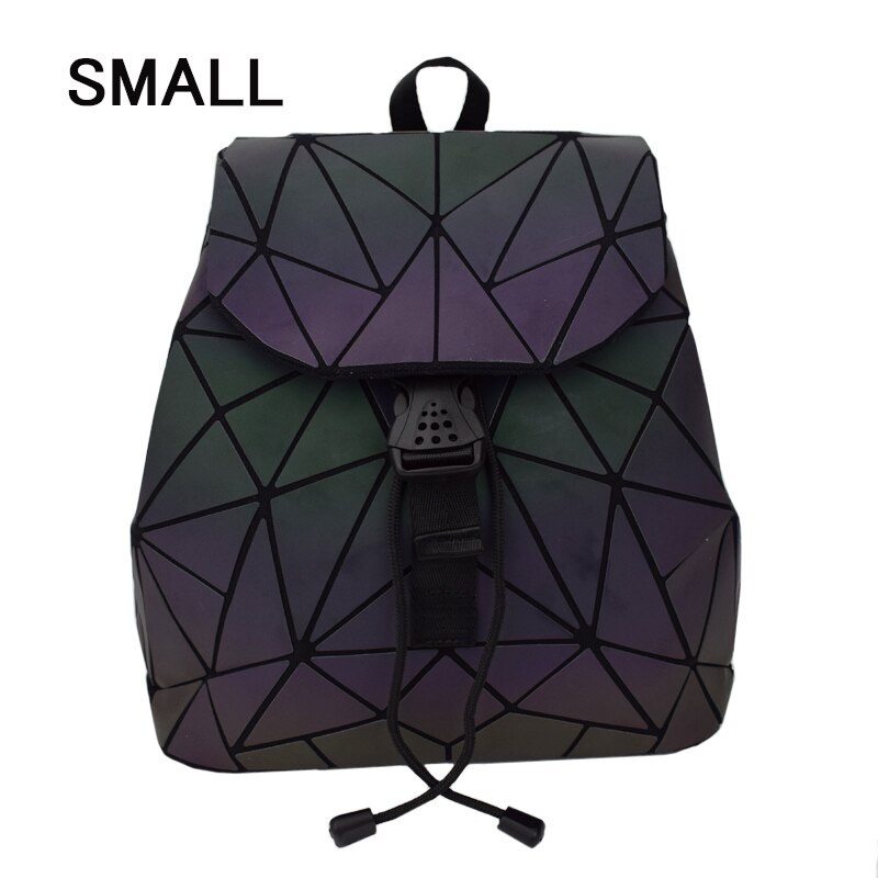 Mochilas luminosas de para mujer, bolso de hombro femenino, mochila de diario para niña, bolso plegable escolar geométrico, bolsos escolares de viaje con holograma: Small D