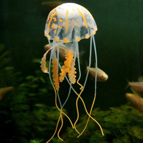1Pcs Artificial Jellyfish Fish Tank Aquarium Decoration Mini Submarine Ornament Luminous Landscape Fish Tank Accessories: Orange