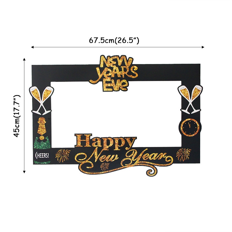 Happy Year Photo Booth Frame Props Gold Black Paper Glasses Photobooth Props Year Eve Party Supplies Kids Favors