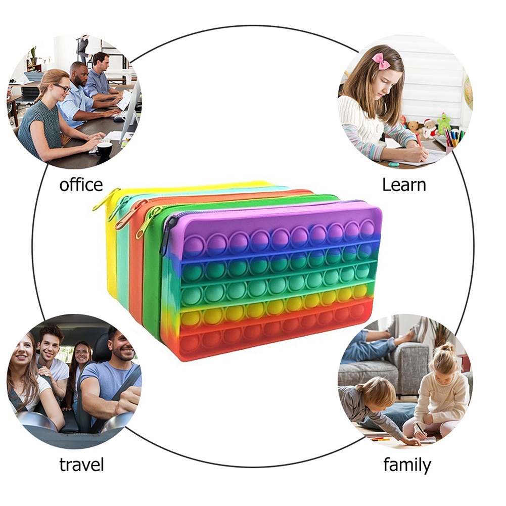 Funny Pencil Case Silicone Purse Push Bubbles Simple Stationary Bag Popper Sensory Pencil Case Fidget Toys