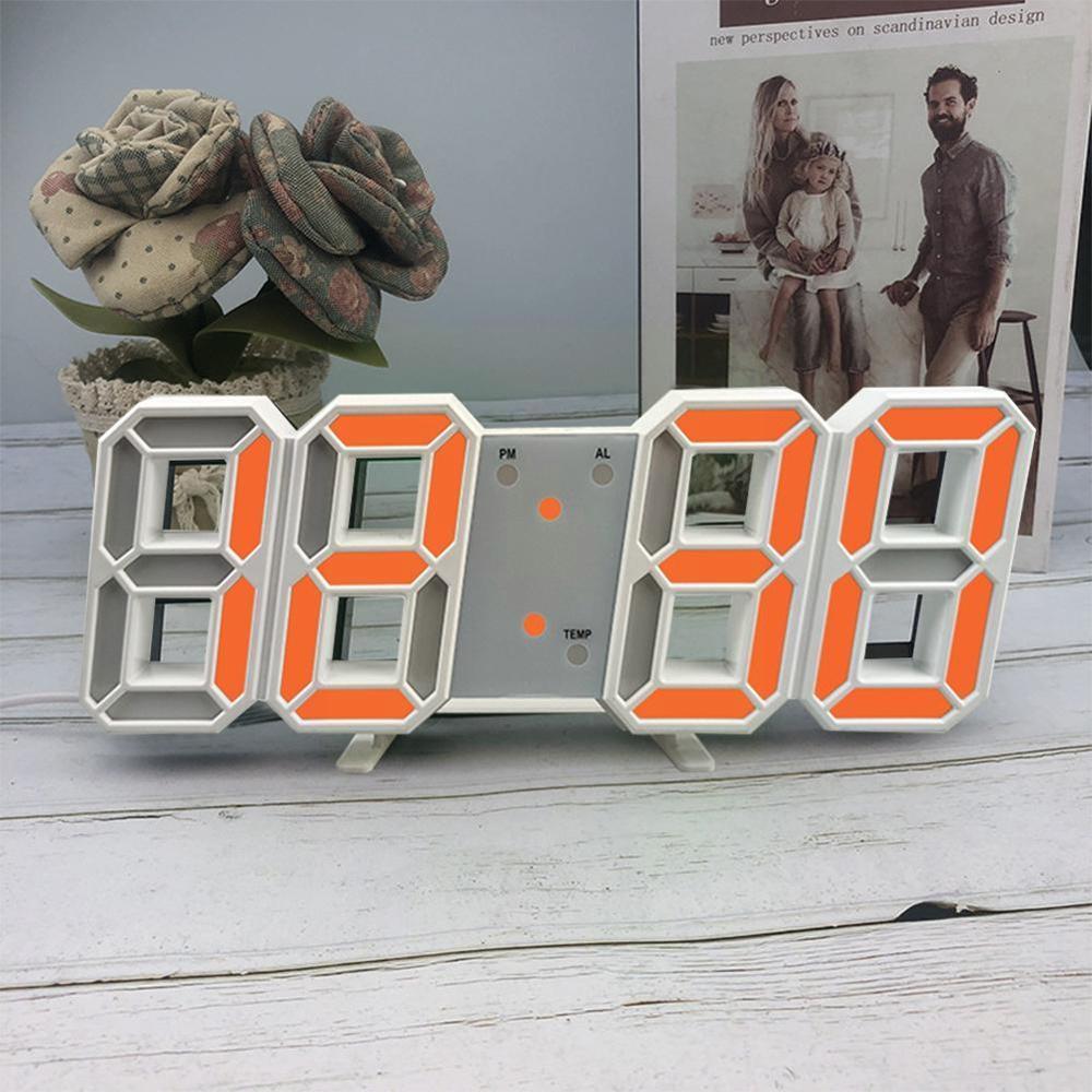 3D LED Digital Clock Glowing Night Mode Brightness Adjustable Electronic Table Clock 24/12 Hour Display Alarm Clock Wall Hanging